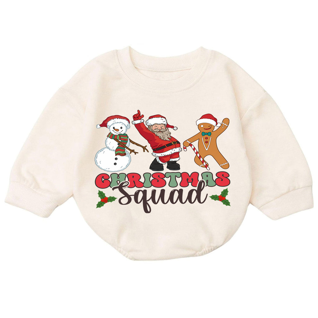 Christmas Squad Baby Romper, Santa Snowman Gingerbread Holiday Outfit, Cute Toddler Christmas Romper, Festive Xmas Gift — product view 7