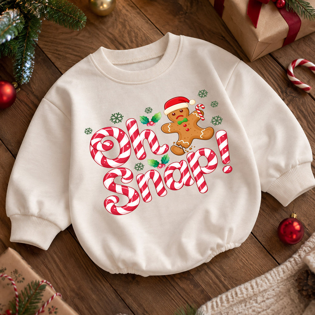 Oh Snap Christmas Romper, Gingerbread Baby Christmas Romper, Candy Cane Toddler Holiday Romper, Cute Baby Christmas Outfit Gift — product view 5