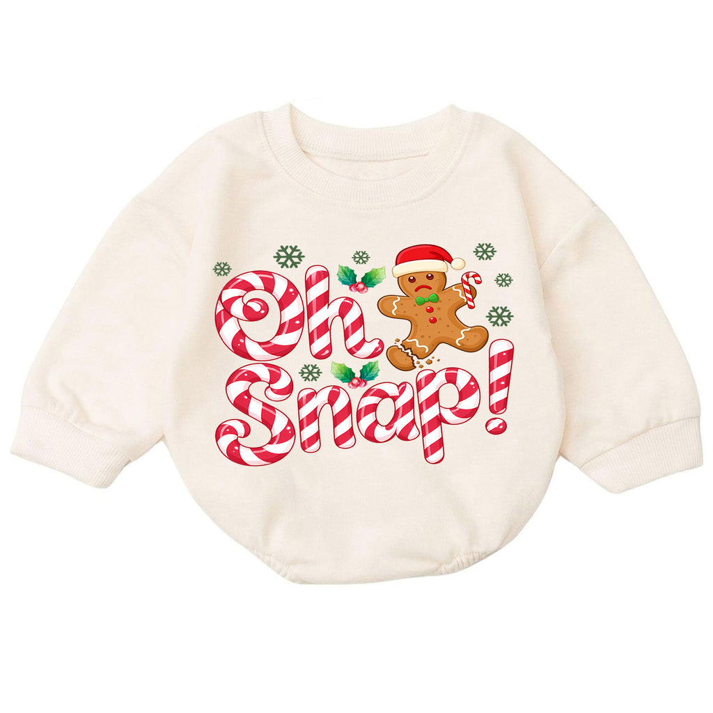 Oh Snap Christmas Romper, Gingerbread Baby Christmas Romper, Candy Cane Toddler Holiday Romper, Cute Baby Christmas Outfit Gift — product view 7