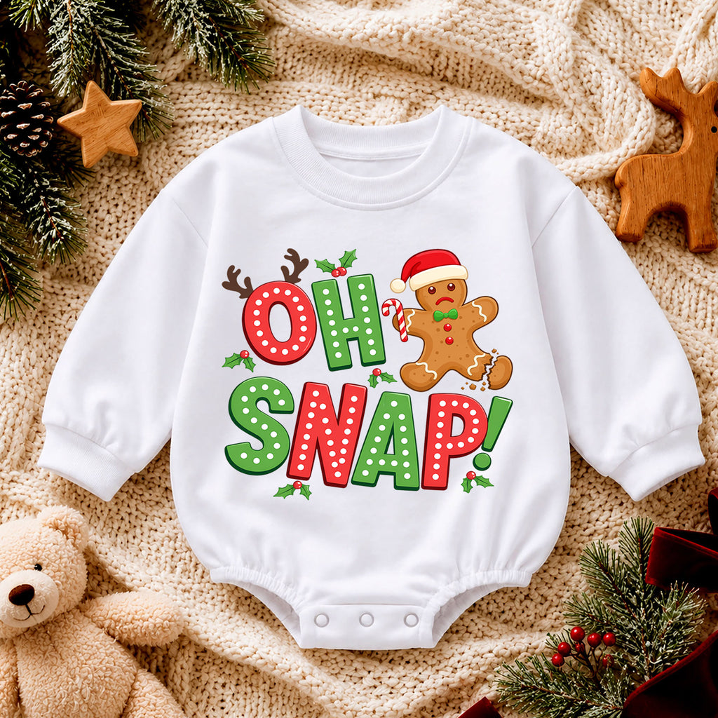 Funny Gingerbread Baby Romper, Oh Snap Christmas Cookie Outfit, Holiday Toddler Romper, Cute Baby Christmas Xmas Gift — product view 4