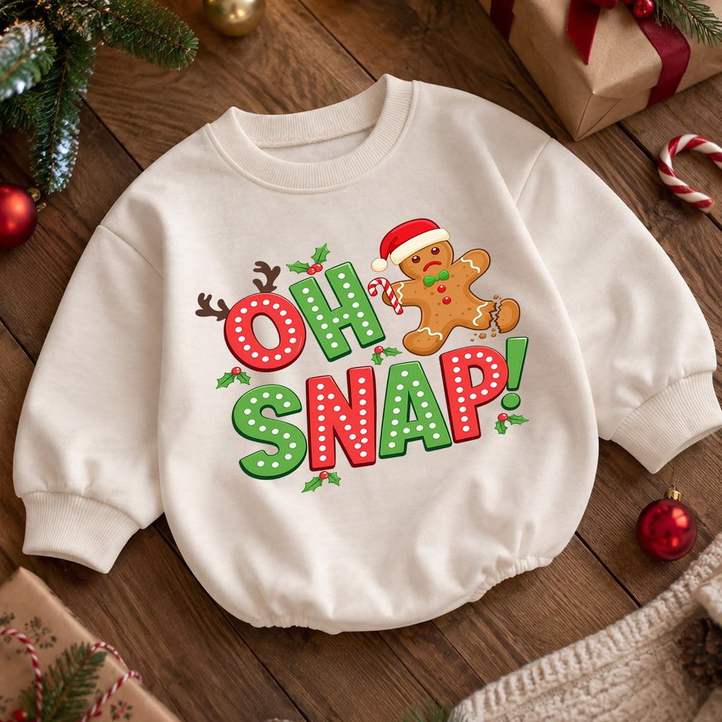 Funny Gingerbread Baby Romper, Oh Snap Christmas Cookie Outfit, Holiday Toddler Romper, Cute Baby Christmas Xmas Gift — product view 5