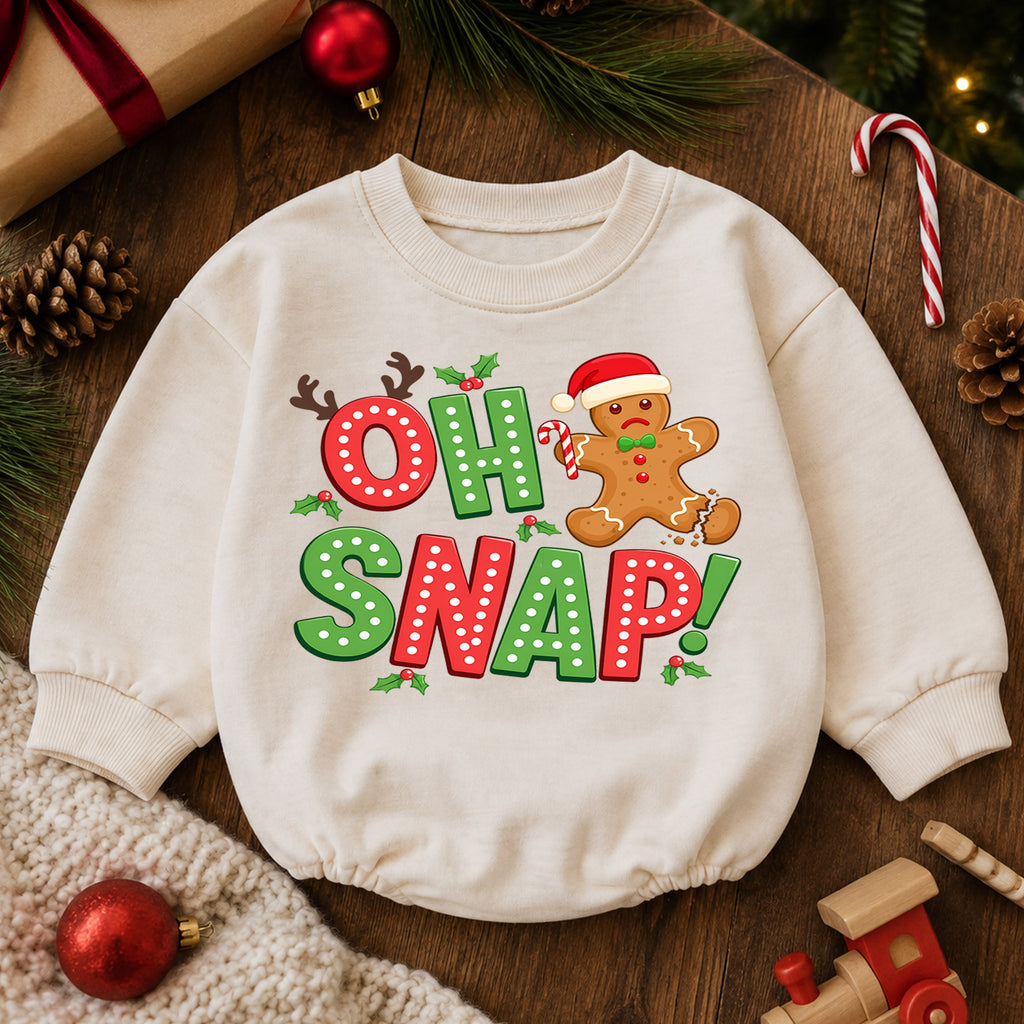 Funny Gingerbread Baby Romper, Oh Snap Christmas Cookie Outfit, Holiday Toddler Romper, Cute Baby Christmas Xmas Gift — product view 6