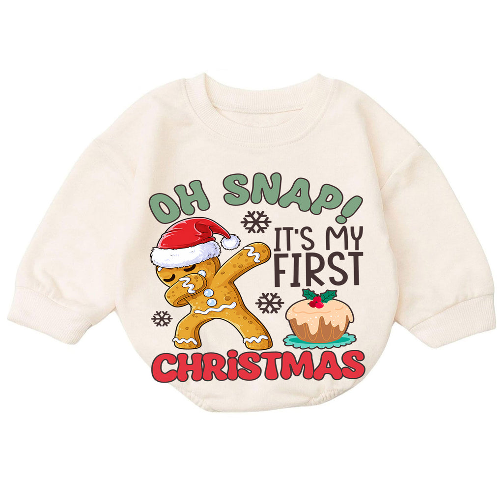 Baby First Christmas Romper, Oh Snap Gingerbread Holiday Outfit, 1st Christmas Romper for Toddler, Cute Baby Xmas Gift — product view 7