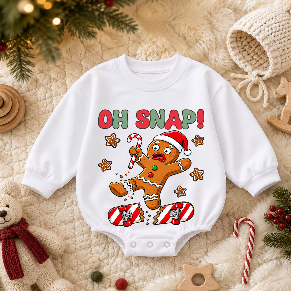 Skateboard Christmas Baby Romper, Oh Snap Gingerbread Holiday Outfit, Funny Toddler Romper, Cute Baby Christmas Gift — product view 3