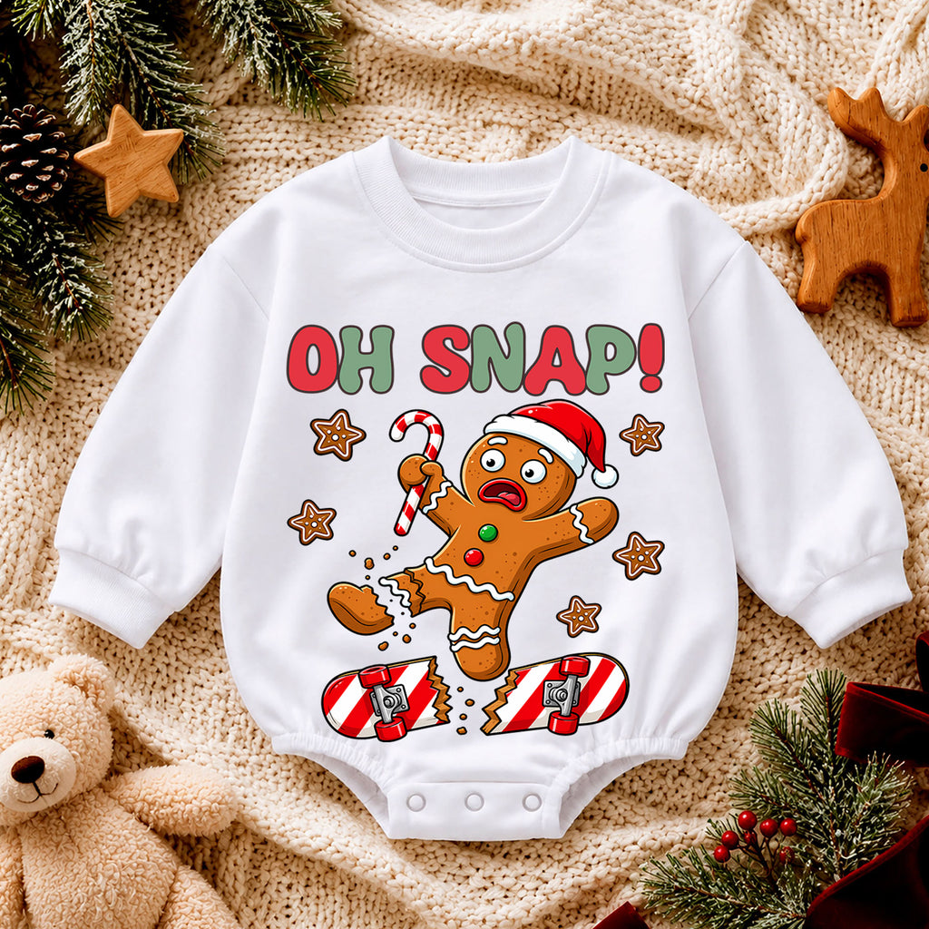 Skateboard Christmas Baby Romper, Oh Snap Gingerbread Holiday Outfit, Funny Toddler Romper, Cute Baby Christmas Gift — product view 4