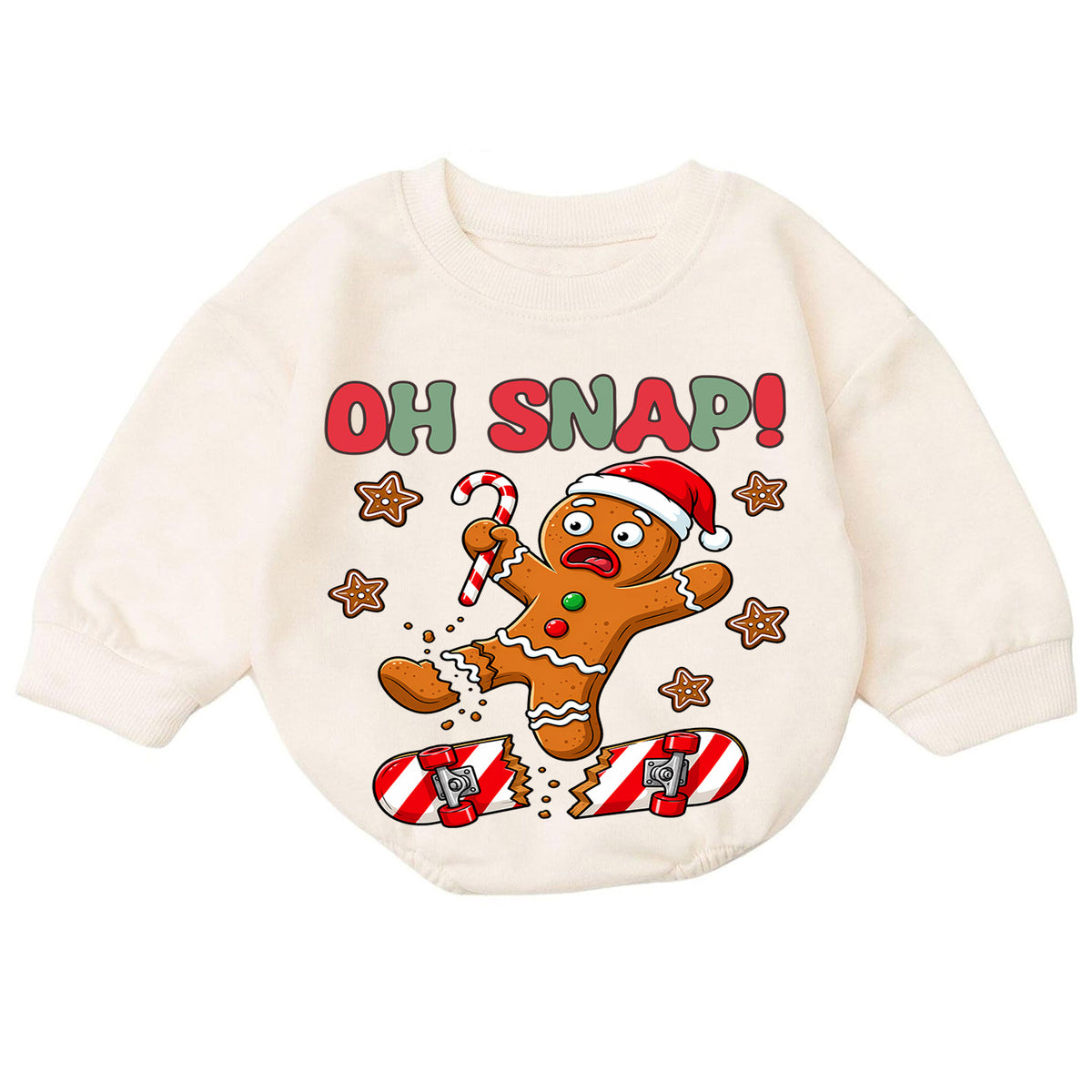 Skateboard Christmas Baby Romper, Oh Snap Gingerbread Holiday Outfit, Funny Toddler Romper, Cute Baby Christmas Gift — product view 7