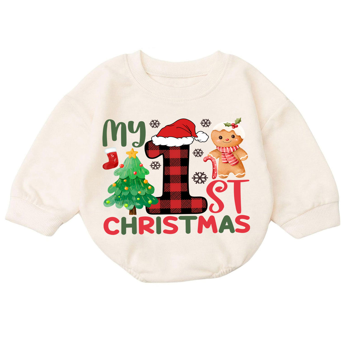 My 1st Christmas Baby Romper, First Christmas Gingerbread Tree Holiday Outfit, 1st Xmas Toddler Romper, Cute Gift — product view 7