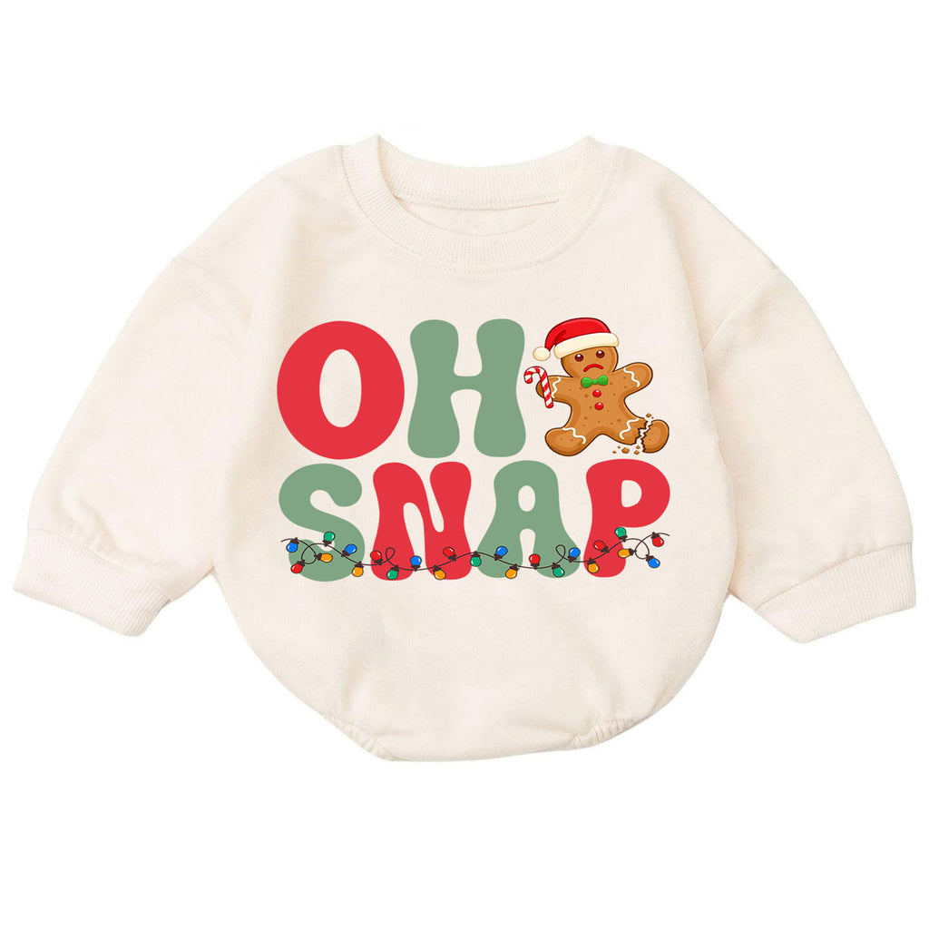 Oh Snap Gingerbread Christmas Baby Romper, Funny Broken Cookie Holiday Outfit, Retro Xmas Romper, Cute Gingerbread Gift for Baby — product view 7