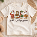 Just a Jolly Goose Kids Christmas Shirt, Funny Goose Holiday Tee, Cute Duck Christmas Outfit, Toddler Xmas Gift, Festive Animal Top — product view 1