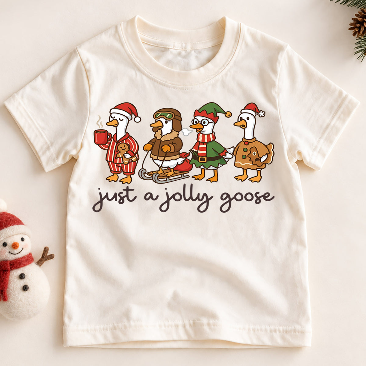 Just a Jolly Goose Kids Christmas Shirt, Funny Goose Holiday Tee, Cute Duck Christmas Outfit, Toddler Xmas Gift, Festive Animal Top — product view 2