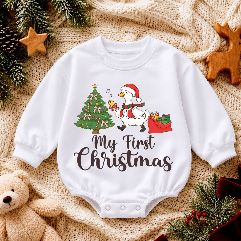 My First Christmas Baby Romper, Christmas Goose Toddler Romper, Baby First Holiday Outfit, Cute Baby Christmas Romper Gift — product view 4