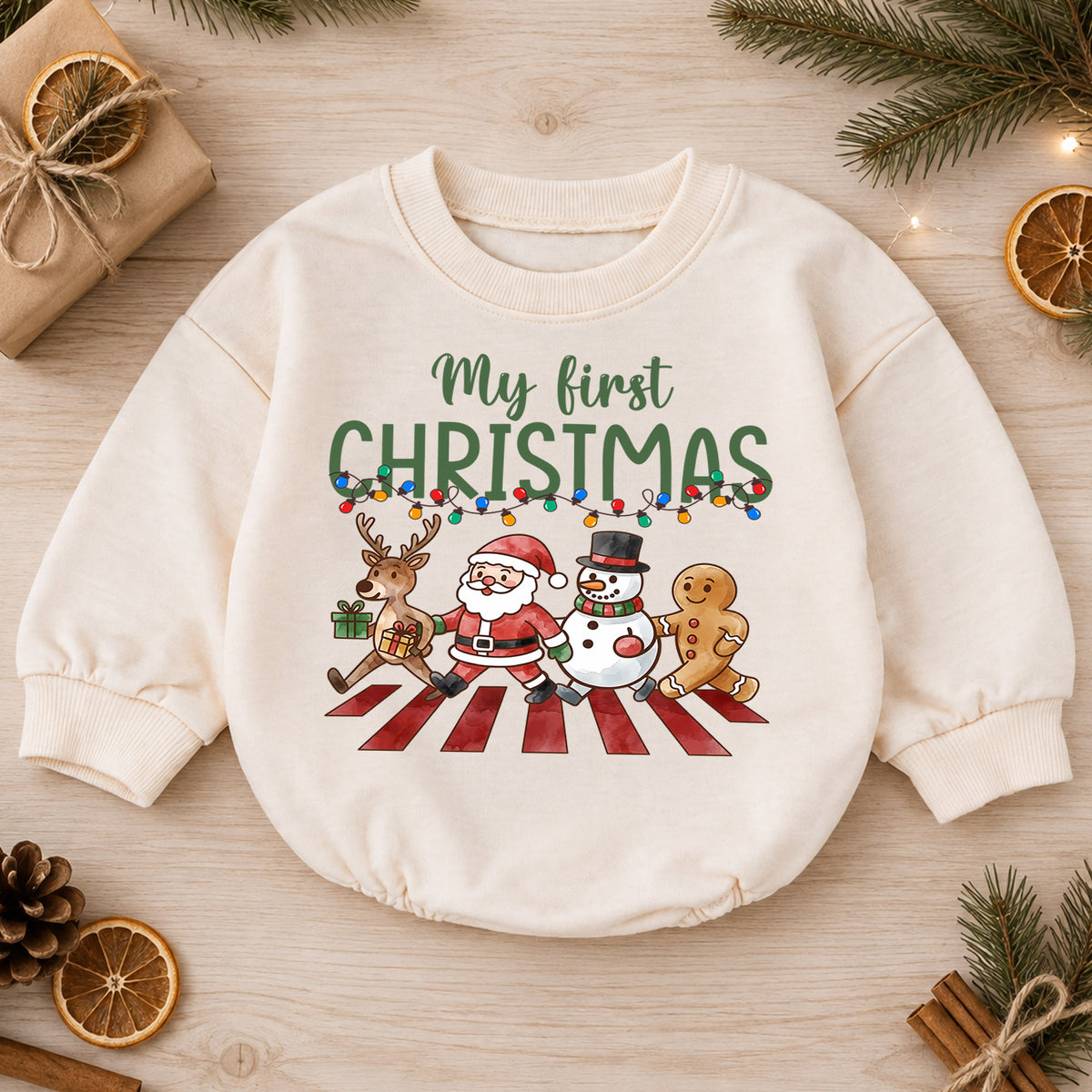 Baby First Christmas Romper, Santa Reindeer Snowman Holiday Outfit, Cute Christmas Romper, My First Christmas Baby Gift — product view 1