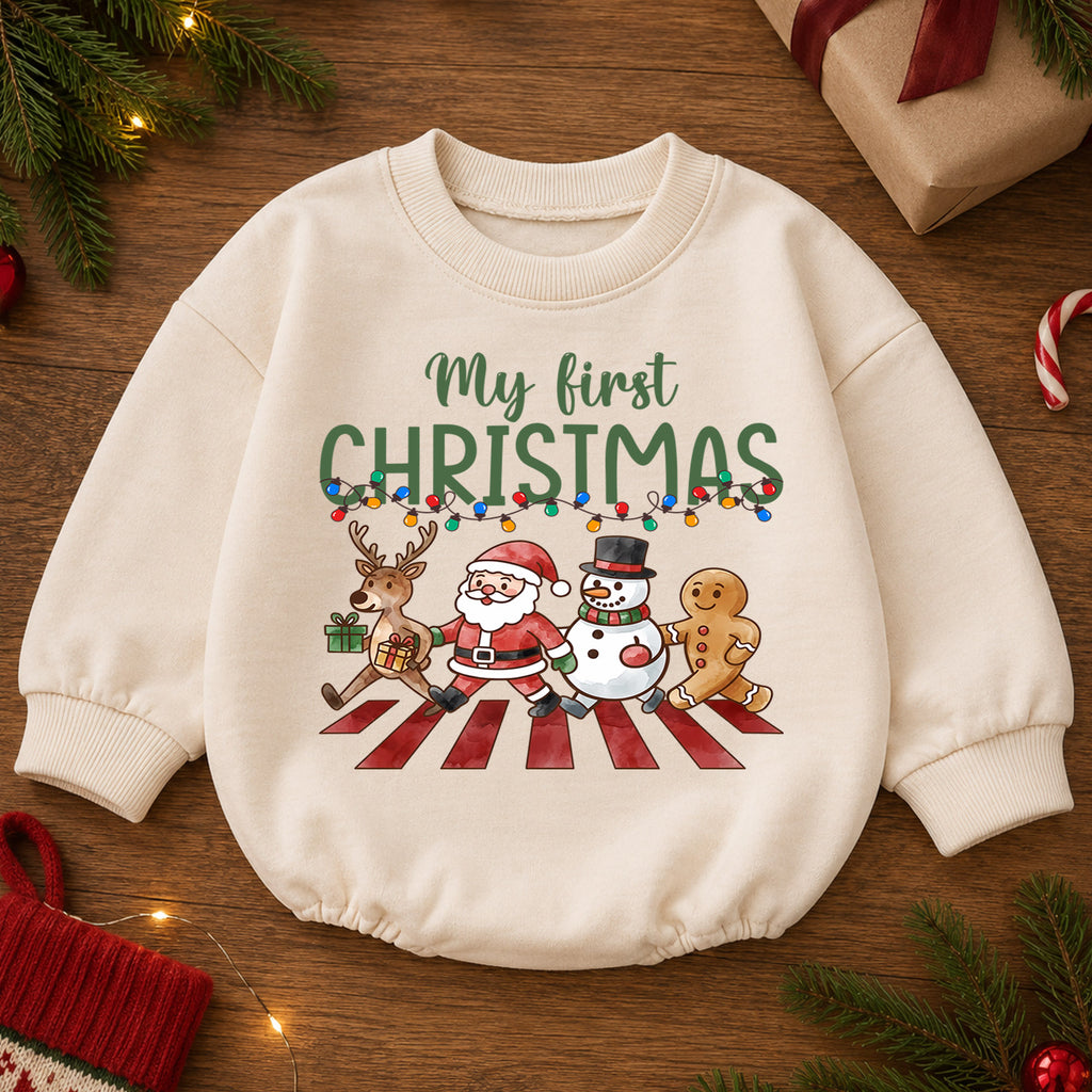 Baby First Christmas Romper, Santa Reindeer Snowman Holiday Outfit, Cute Christmas Romper, My First Christmas Baby Gift — product view 2