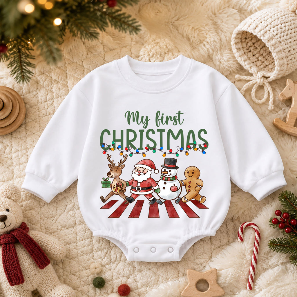 Baby First Christmas Romper, Santa Reindeer Snowman Holiday Outfit, Cute Christmas Romper, My First Christmas Baby Gift — product view 3