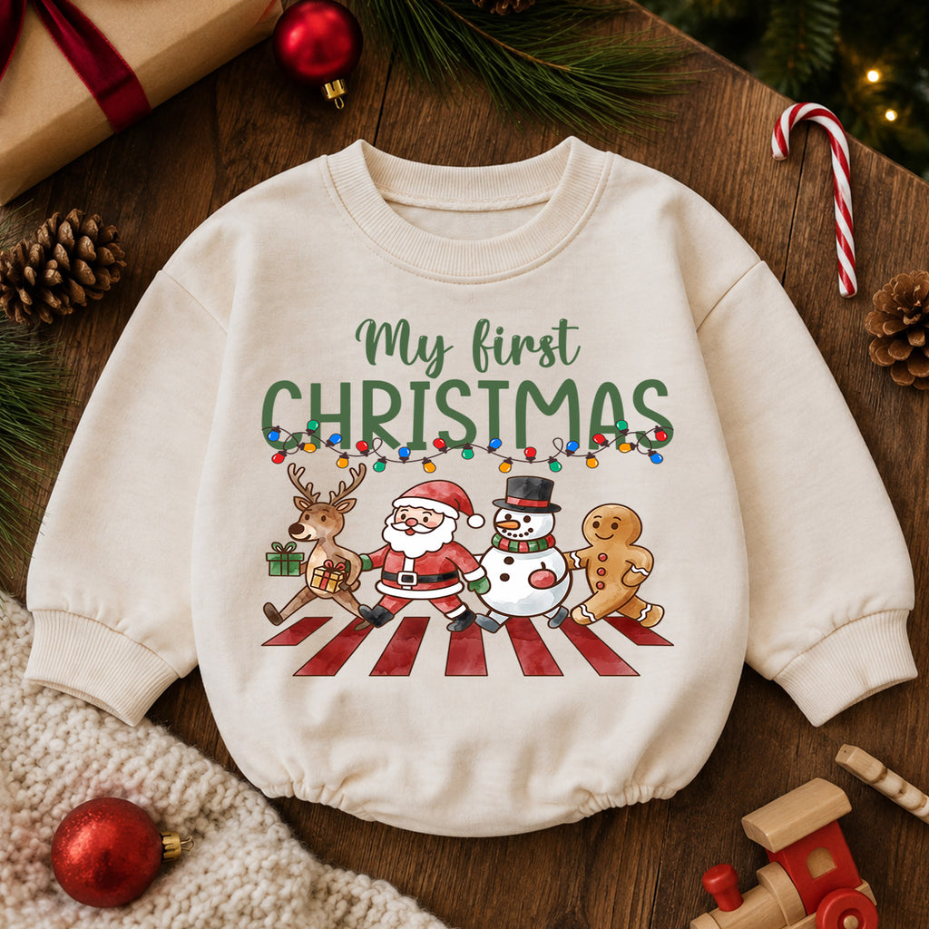 Baby First Christmas Romper, Santa Reindeer Snowman Holiday Outfit, Cute Christmas Romper, My First Christmas Baby Gift — product view 6