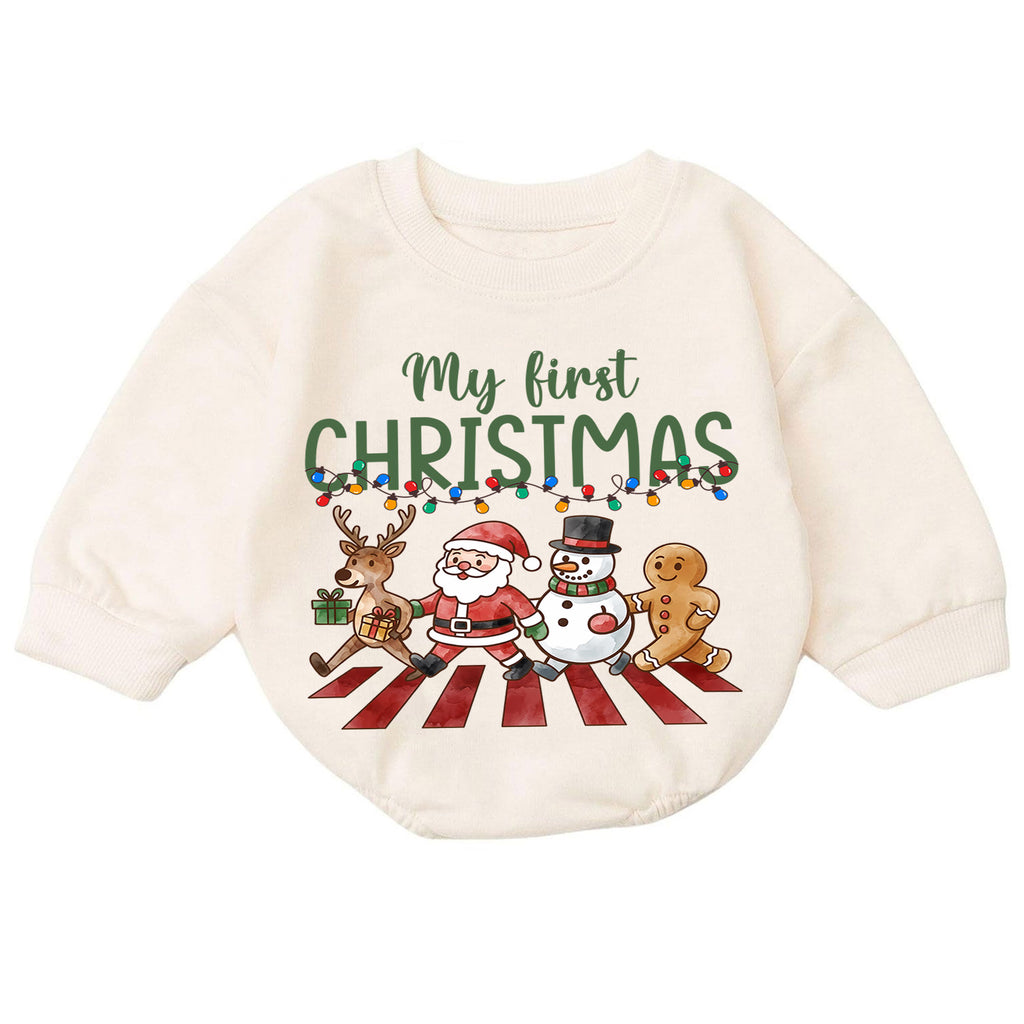 Baby First Christmas Romper, Santa Reindeer Snowman Holiday Outfit, Cute Christmas Romper, My First Christmas Baby Gift — product view 7