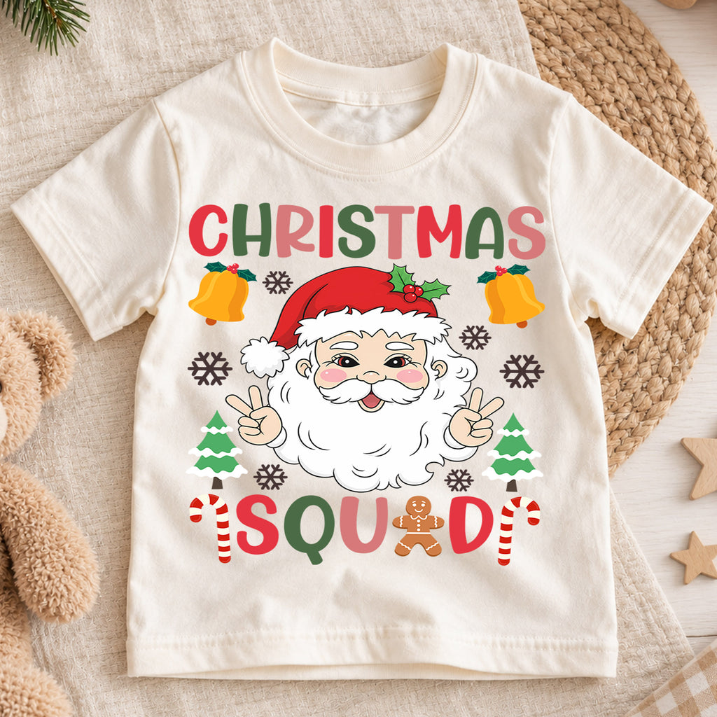 Christmas Squad Kids Shirt, Cute Santa Holiday Tee, Candy Cane Gingerbread Christmas Outfit, Toddler Xmas Gift, Festive Kids Holiday Top — product view 1
