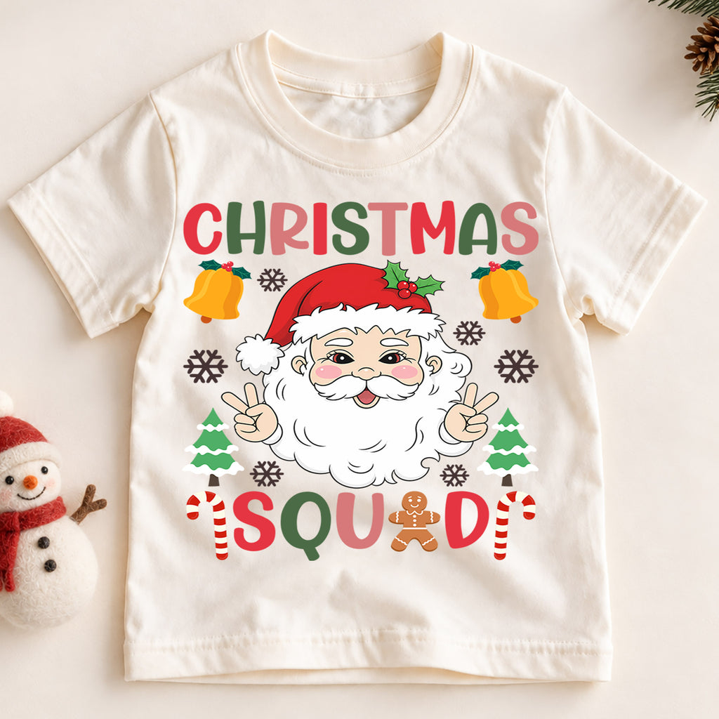 Christmas Squad Kids Shirt, Cute Santa Holiday Tee, Candy Cane Gingerbread Christmas Outfit, Toddler Xmas Gift, Festive Kids Holiday Top — product view 2