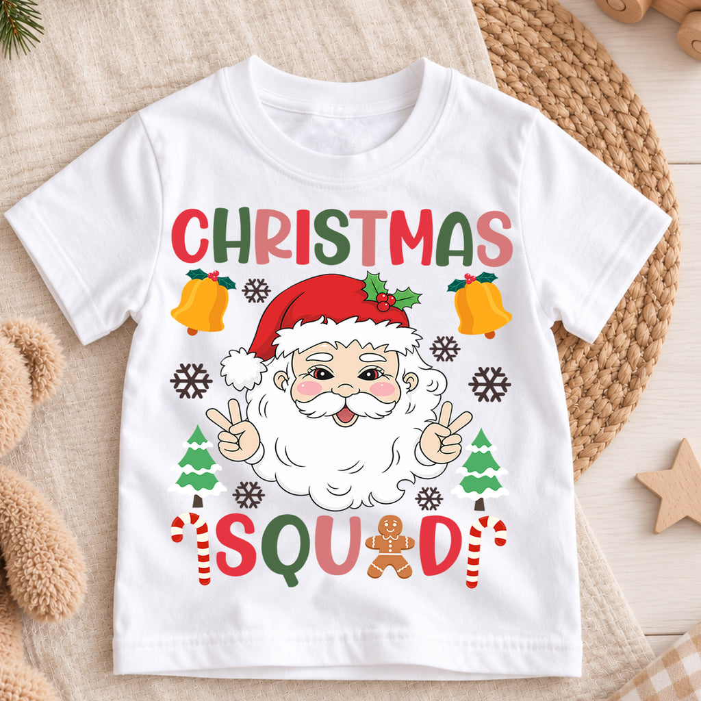 Christmas Squad Kids Shirt, Cute Santa Holiday Tee, Candy Cane Gingerbread Christmas Outfit, Toddler Xmas Gift, Festive Kids Holiday Top — product view 3