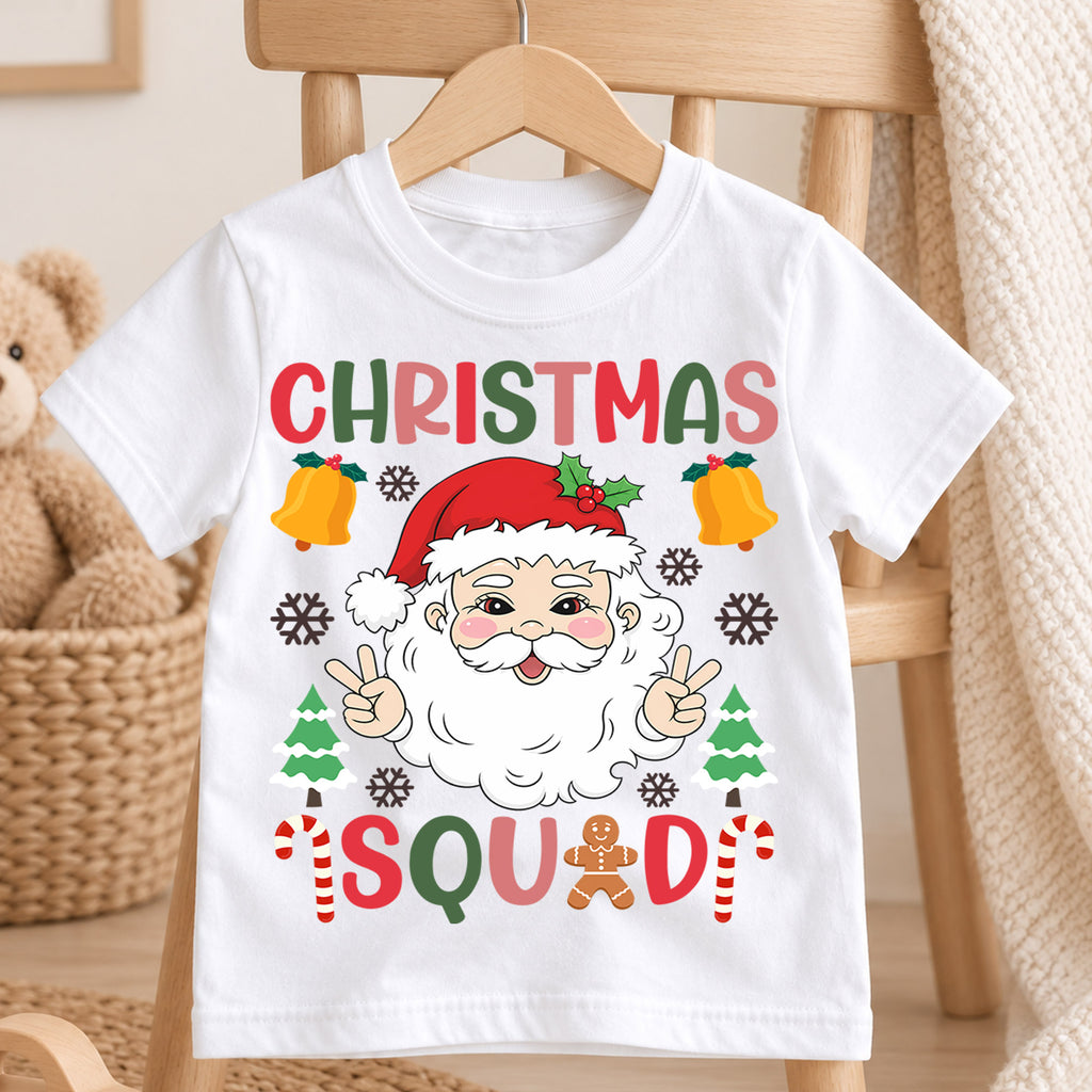 Christmas Squad Kids Shirt, Cute Santa Holiday Tee, Candy Cane Gingerbread Christmas Outfit, Toddler Xmas Gift, Festive Kids Holiday Top — product view 4