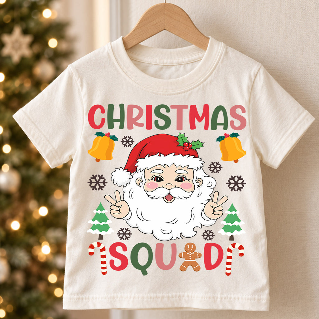 Christmas Squad Kids Shirt, Cute Santa Holiday Tee, Candy Cane Gingerbread Christmas Outfit, Toddler Xmas Gift, Festive Kids Holiday Top — product view 5
