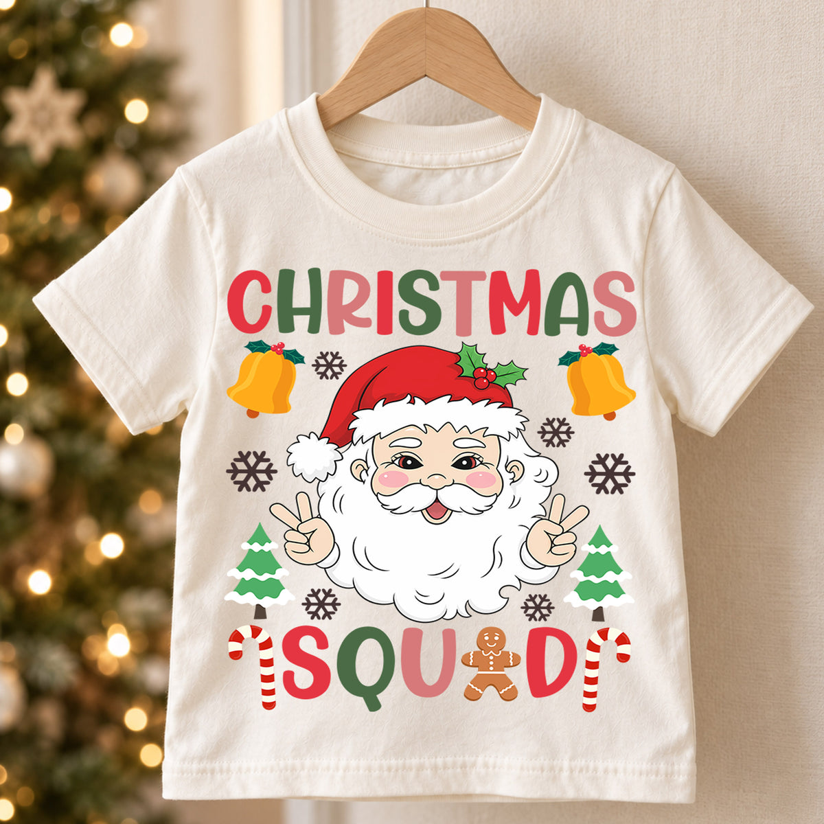 Christmas Squad Kids Shirt, Cute Santa Holiday Tee, Candy Cane Gingerbread Christmas Outfit, Toddler Xmas Gift, Festive Kids Holiday Top — product view 5