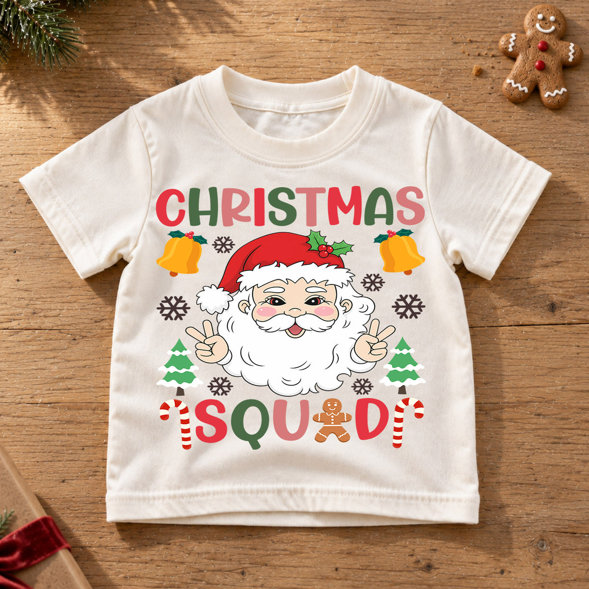 Christmas Squad Kids Shirt, Cute Santa Holiday Tee, Candy Cane Gingerbread Christmas Outfit, Toddler Xmas Gift, Festive Kids Holiday Top — product view 6