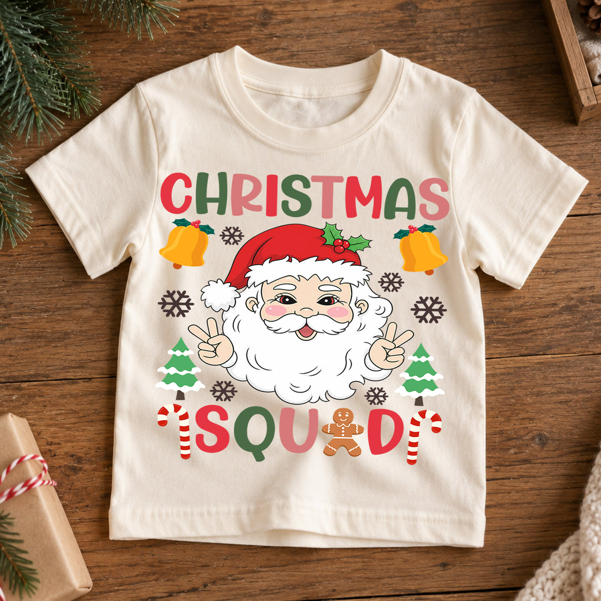 Christmas Squad Kids Shirt, Cute Santa Holiday Tee, Candy Cane Gingerbread Christmas Outfit, Toddler Xmas Gift, Festive Kids Holiday Top — product view 7