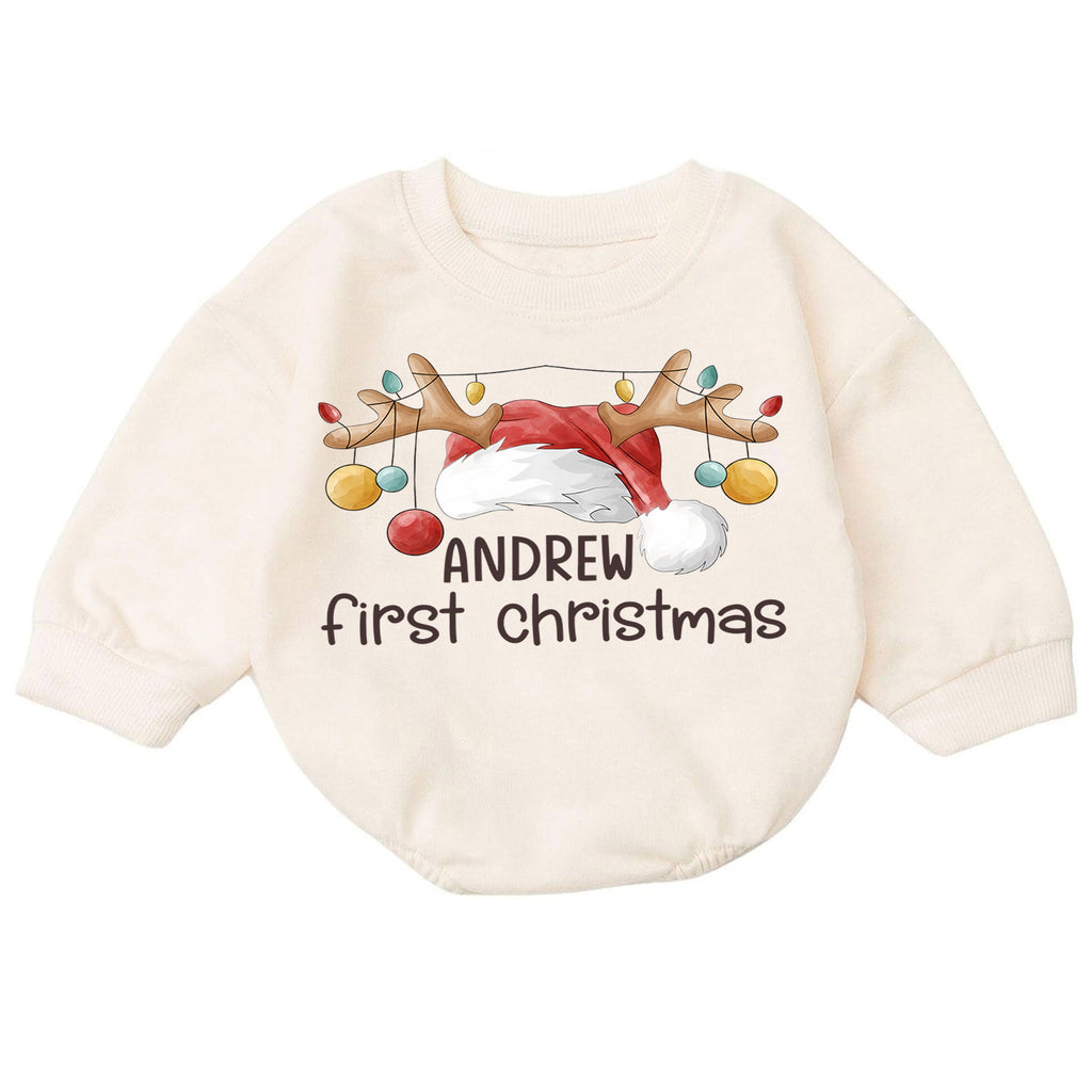 Personalized First Christmas Baby Romper, Custom Name Reindeer Antler Holiday Outfit, My 1st Christmas Keepsake Gift for Baby — product view 7
