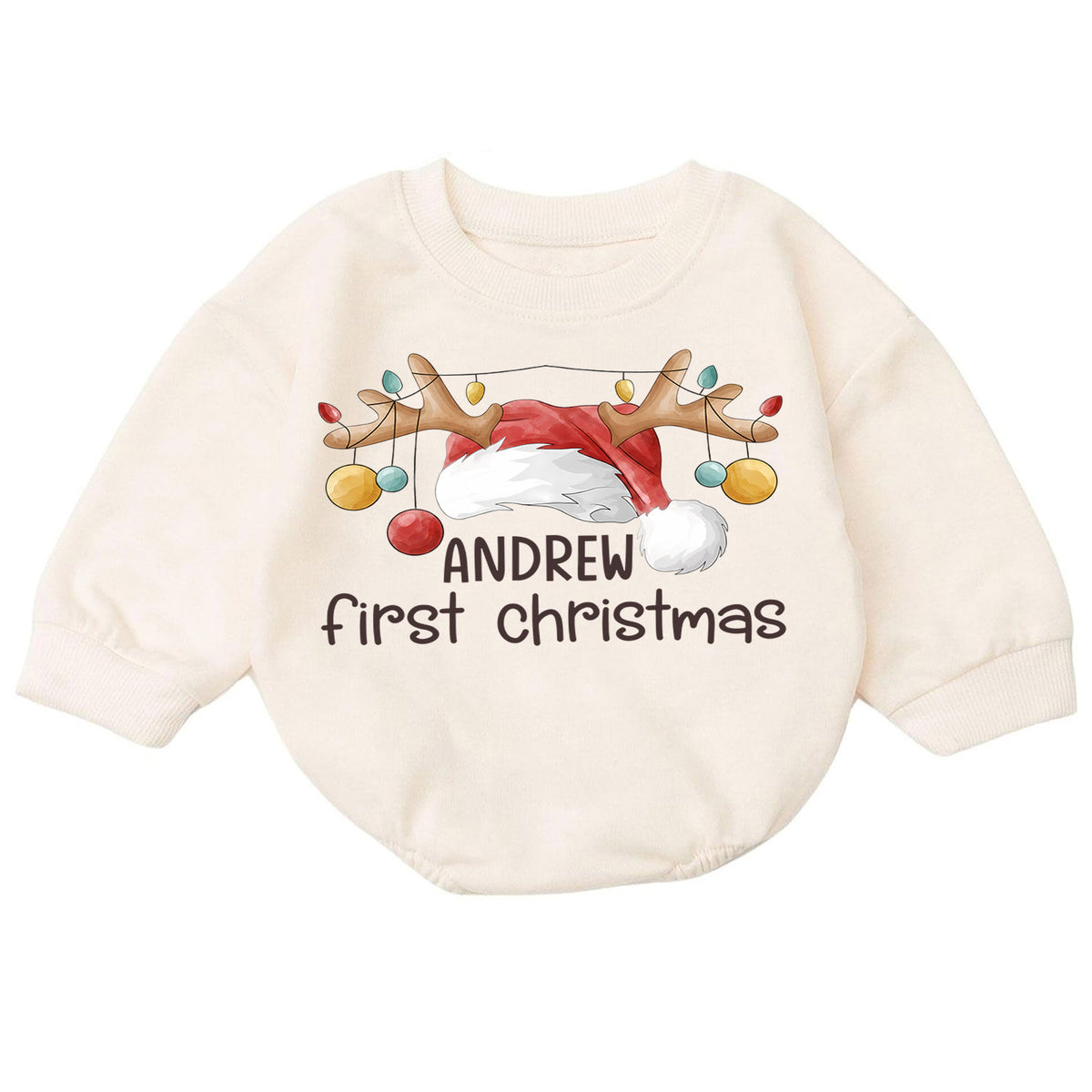 Personalized First Christmas Baby Romper, Custom Name Reindeer Antler Holiday Outfit, My 1st Christmas Keepsake Gift for Baby — product view 7