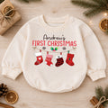Custom Name First Christmas Baby Romper, Personalized Stocking Holiday Outfit, My 1st Christmas Keepsake Gift for Baby Boys — product view 1