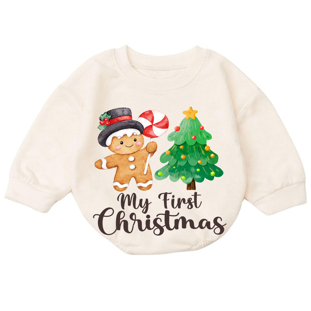 My First Christmas Baby Romper, Gingerbread Man Christmas Tree Holiday Outfit, Cute Toddler Xmas Romper, First Christmas Gift — product view 7