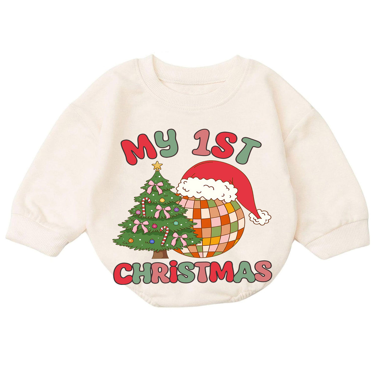 My 1st Christmas Baby Romper, Retro Disco Christmas Romper, First Christmas Toddler Outfit, Baby Holiday Romper Gift — product view 7