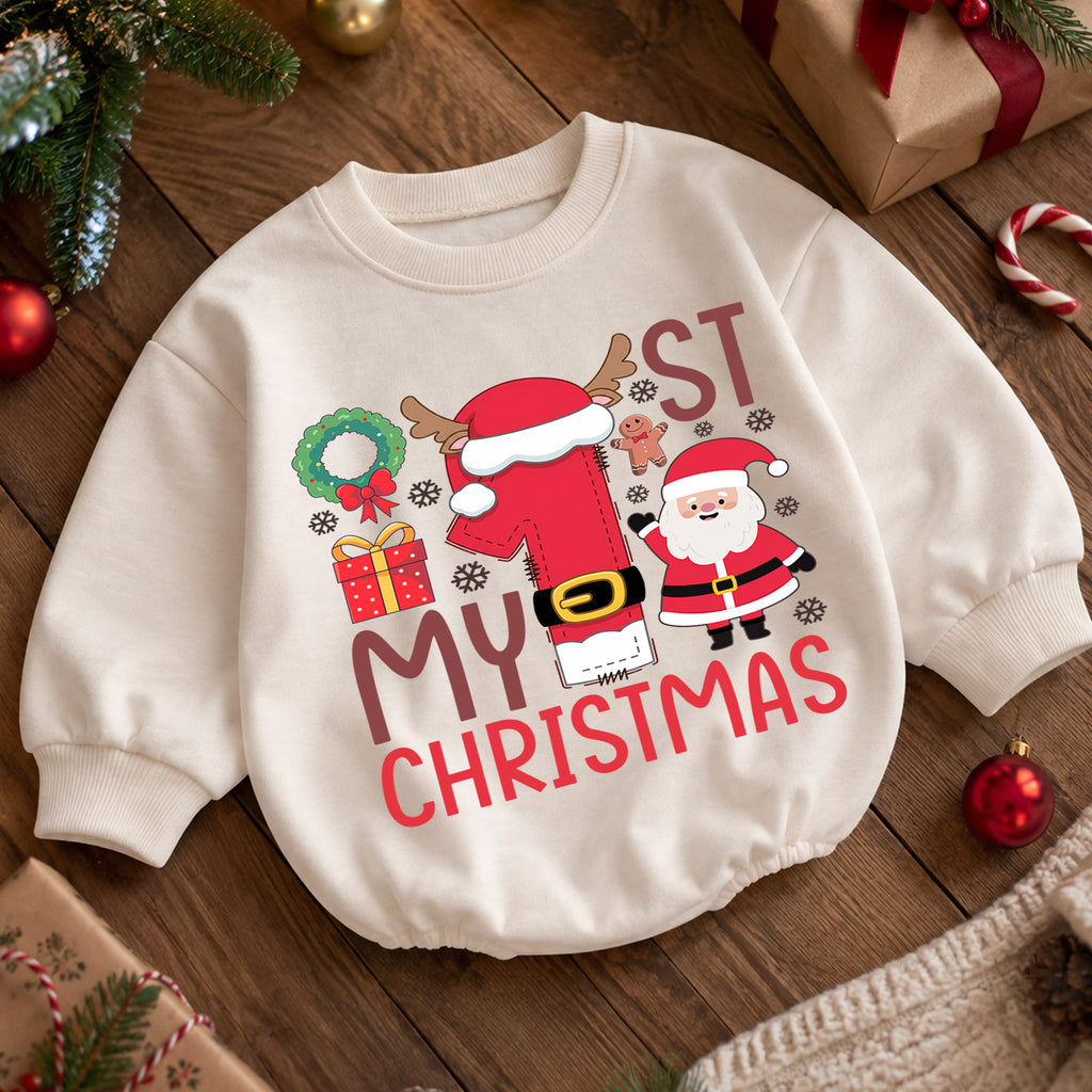 My 1st Christmas Baby Romper, Santa Number One Christmas Romper, First Christmas Toddler Outfit, Holiday Baby Romper Gift — product view 5