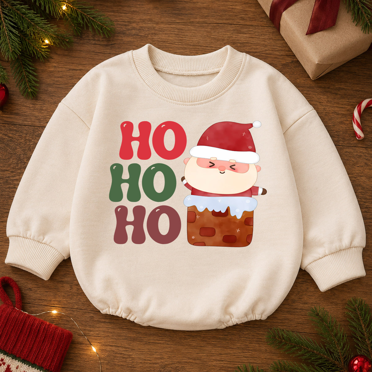 Ho Ho Ho Santa Christmas Romper, Cute Chimney Santa Baby Romper, Toddler Christmas Romper, Funny Holiday Baby Outfit Gift — product view 2
