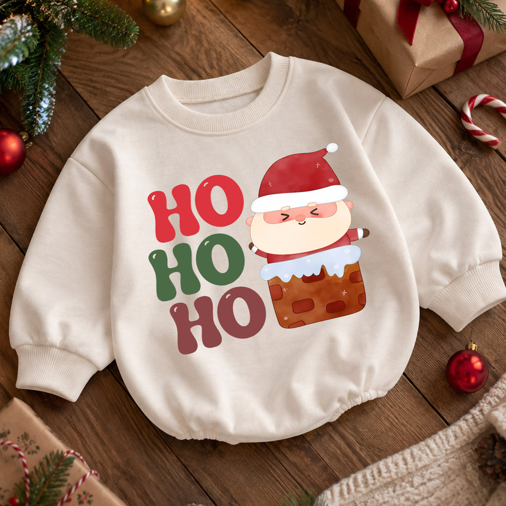 Ho Ho Ho Santa Christmas Romper, Cute Chimney Santa Baby Romper, Toddler Christmas Romper, Funny Holiday Baby Outfit Gift — product view 5