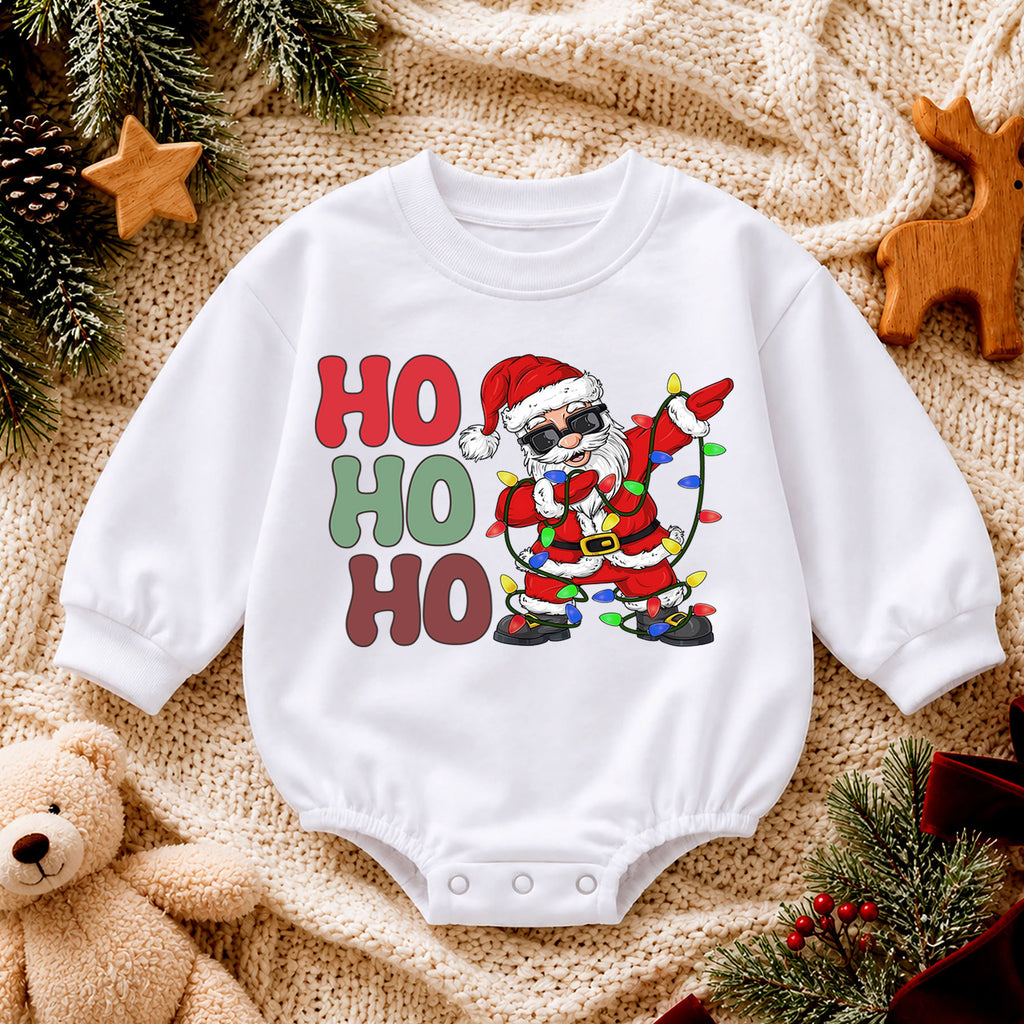 Ho Ho Ho Santa Christmas Romper, Dancing Santa Lights Baby Romper, Funny Toddler Christmas Romper, Holiday Baby Outfit Gift — product view 4
