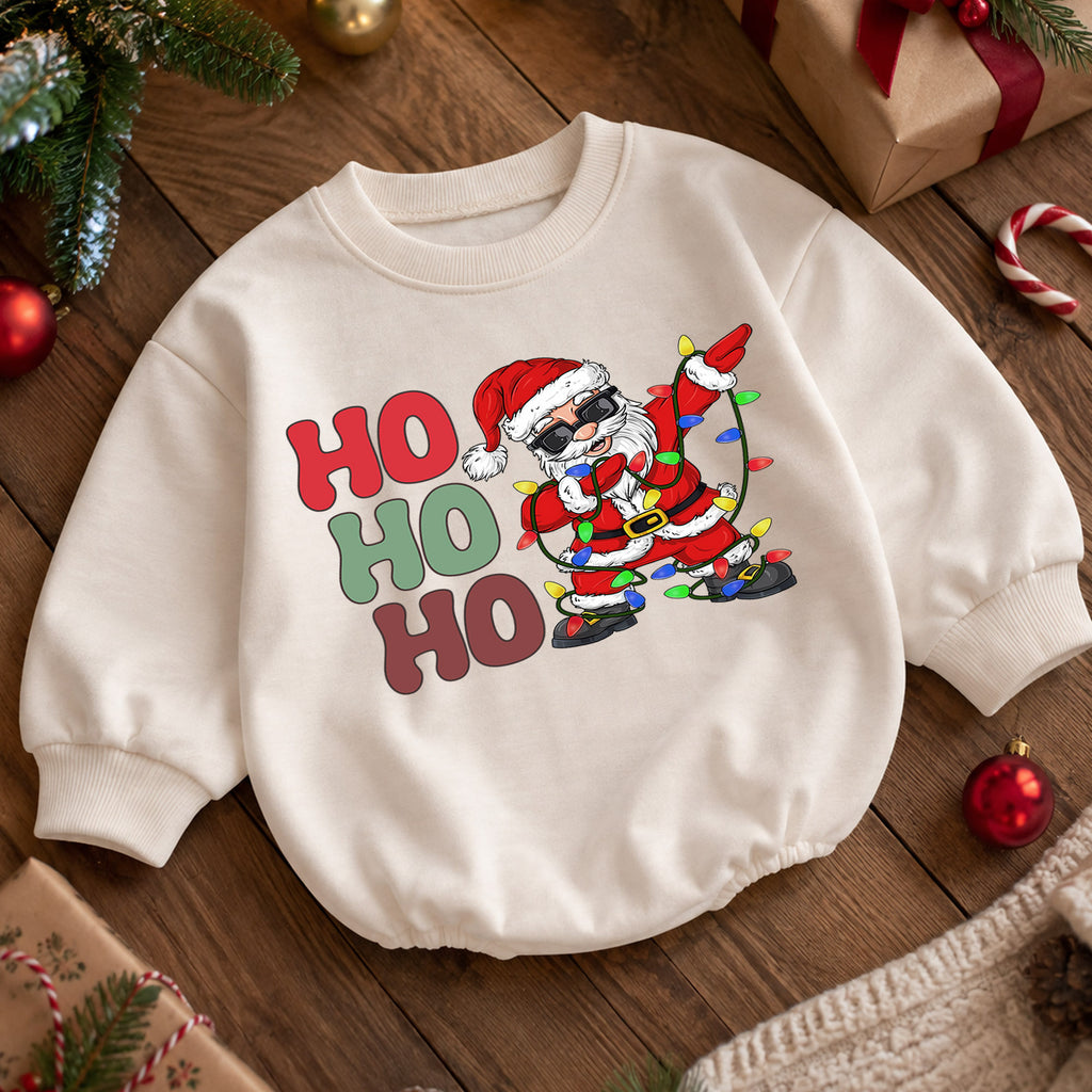 Ho Ho Ho Santa Christmas Romper, Dancing Santa Lights Baby Romper, Funny Toddler Christmas Romper, Holiday Baby Outfit Gift — product view 5