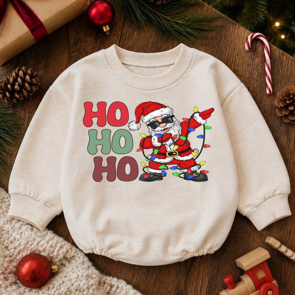 Ho Ho Ho Santa Christmas Romper, Dancing Santa Lights Baby Romper, Funny Toddler Christmas Romper, Holiday Baby Outfit Gift — product view 6