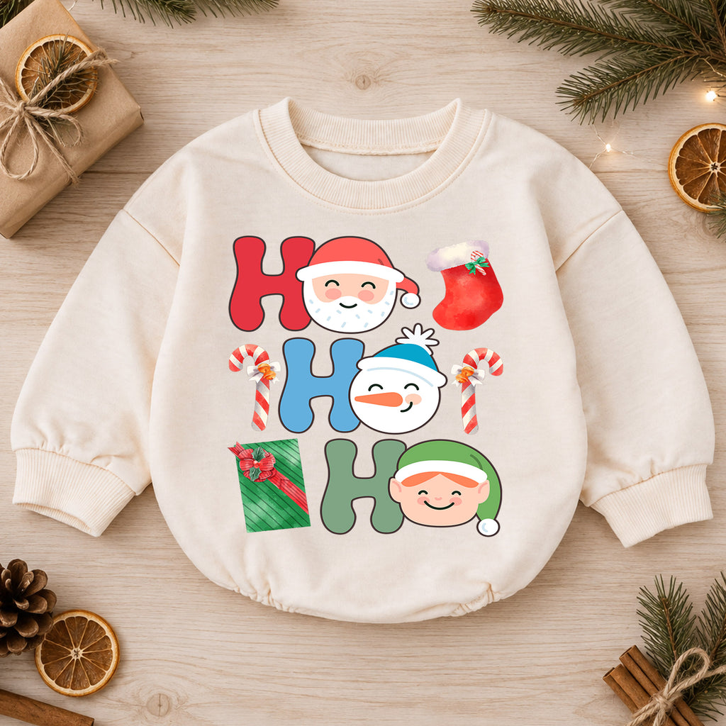 Ho Ho Ho Santa Baby Romper, Retro Dancing Santa Christmas Romper, Toddler Holiday Romper, Funny Christmas Outfit Gift — product view 1