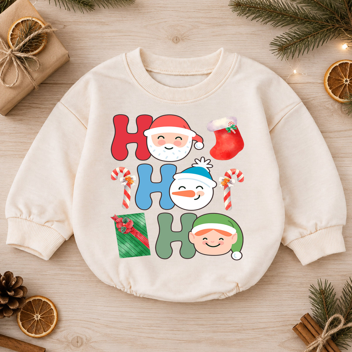 Ho Ho Ho Santa Baby Romper, Retro Dancing Santa Christmas Romper, Toddler Holiday Romper, Funny Christmas Outfit Gift — product view 1
