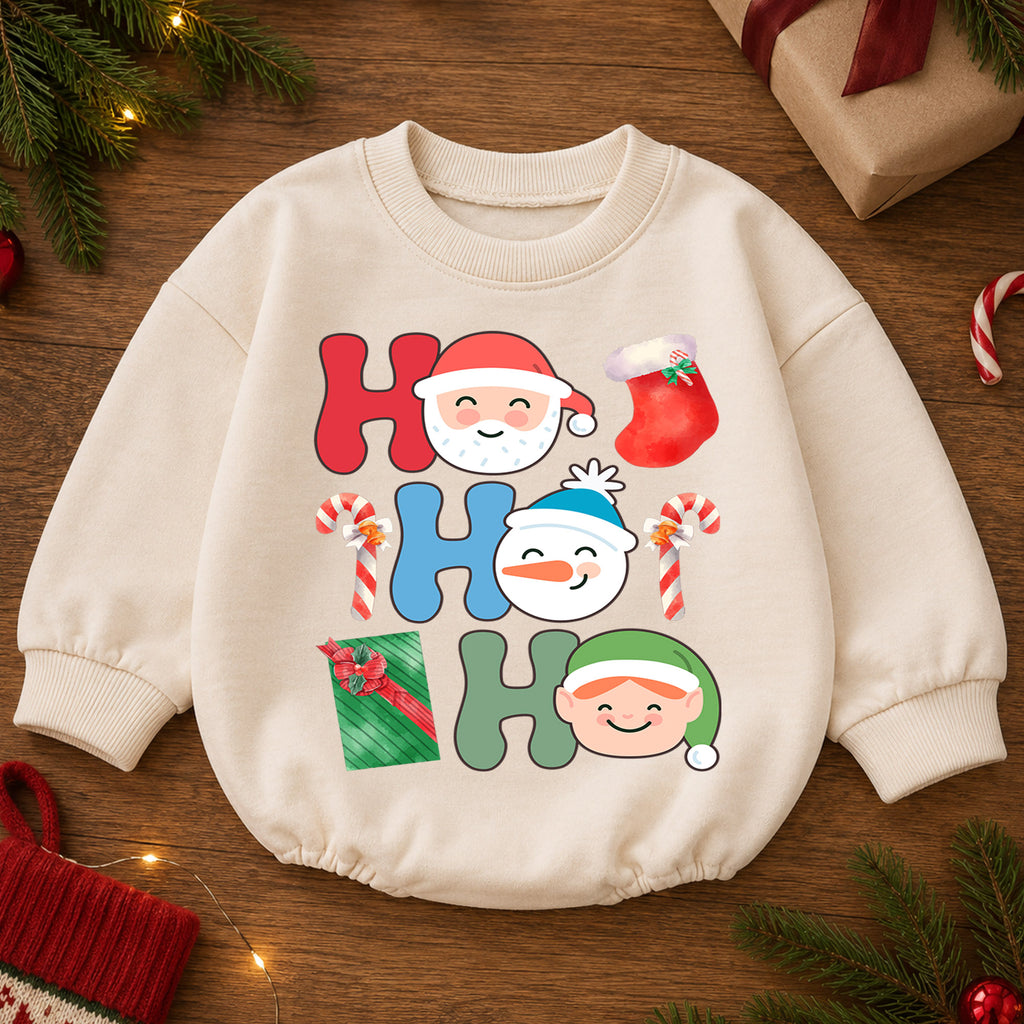 Ho Ho Ho Santa Baby Romper, Retro Dancing Santa Christmas Romper, Toddler Holiday Romper, Funny Christmas Outfit Gift — product view 2