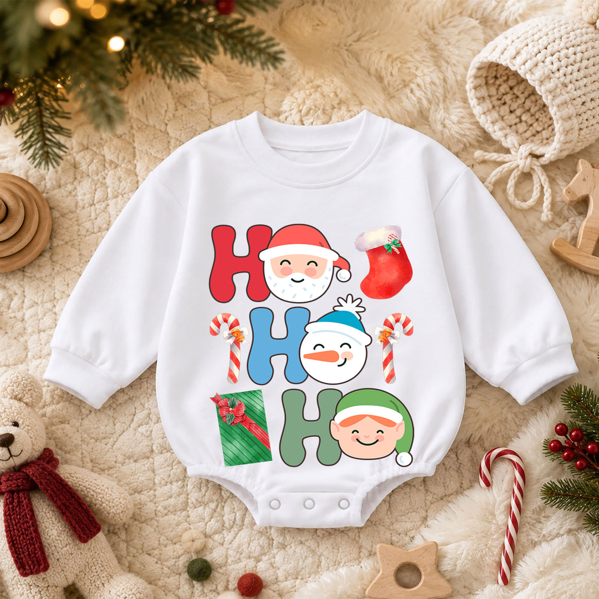 Ho Ho Ho Santa Baby Romper, Retro Dancing Santa Christmas Romper, Toddler Holiday Romper, Funny Christmas Outfit Gift — product view 3