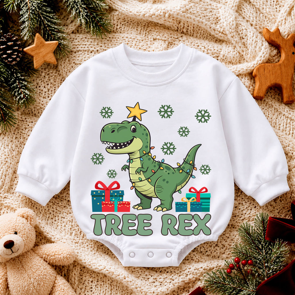 Tree Rex Christmas Romper, Dinosaur Christmas Toddler Romper, T Rex Holiday Baby Romper, Cute Dino Christmas Outfit Gift — product view 4