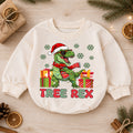 Tree Rex Christmas Romper, Cool T Rex Toddler Romper, Dinosaur Holiday Baby Romper, Funny Dino Christmas Outfit Gift — product view 1