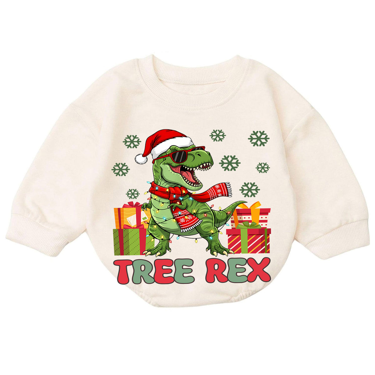 Tree Rex Christmas Romper, Cool T Rex Toddler Romper, Dinosaur Holiday Baby Romper, Funny Dino Christmas Outfit Gift — product view 7