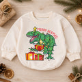 Merry Rexmas Christmas Romper, T Rex Holiday Baby Romper, Dinosaur Christmas Toddler Romper, Funny Dino Xmas Outfit Gift — product view 1