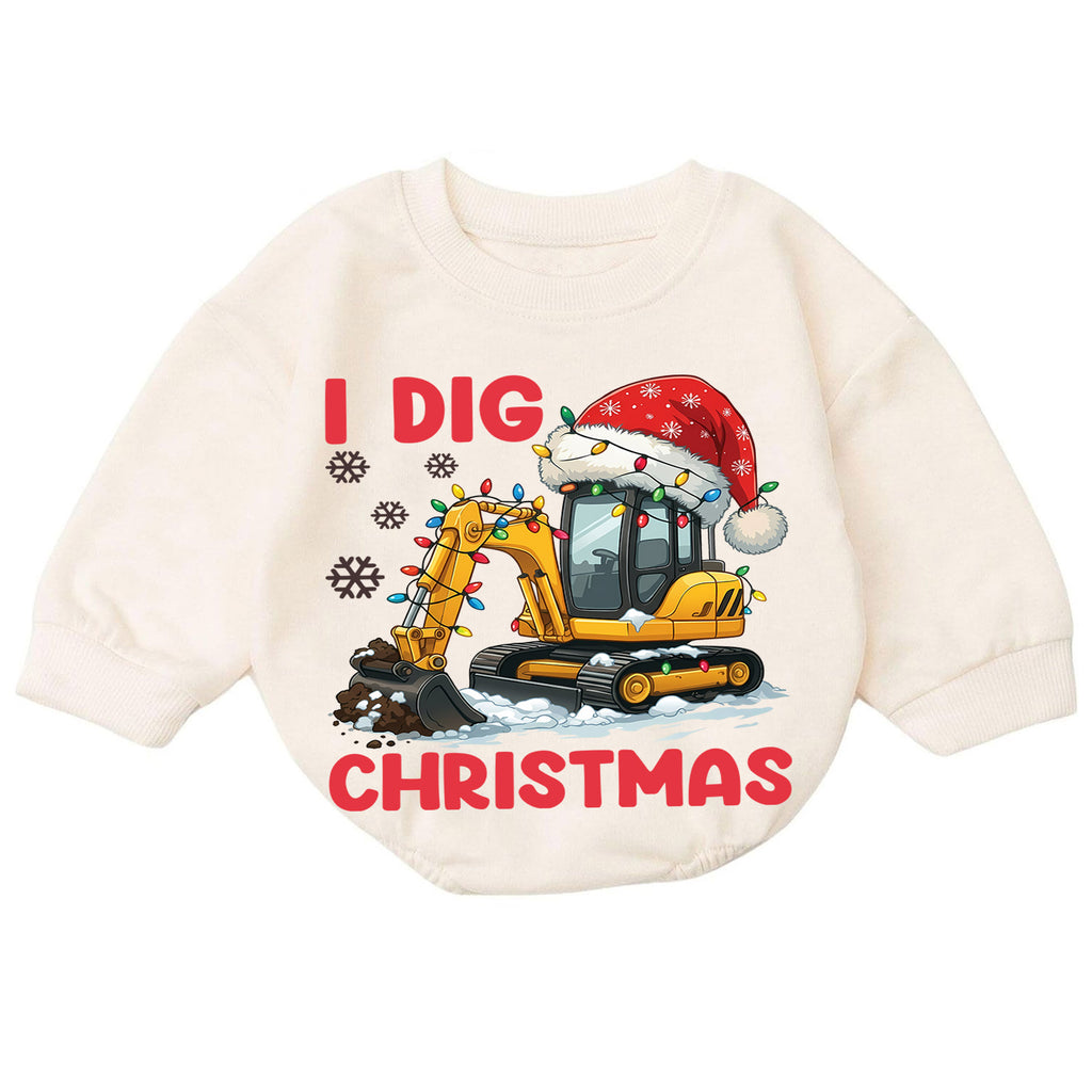 Construction Christmas Baby Romper, Excavator Holiday Outfit for Toddler Boy, I Dig Christmas Romper, Cute Baby Xmas Gift — product view 7