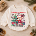 Cutest Reindeer Christmas Baby Romper, North Pole Reindeer Holiday Outfit, Cute Deer Toddler Christmas Romper, Festive Xmas Gift — product view 1