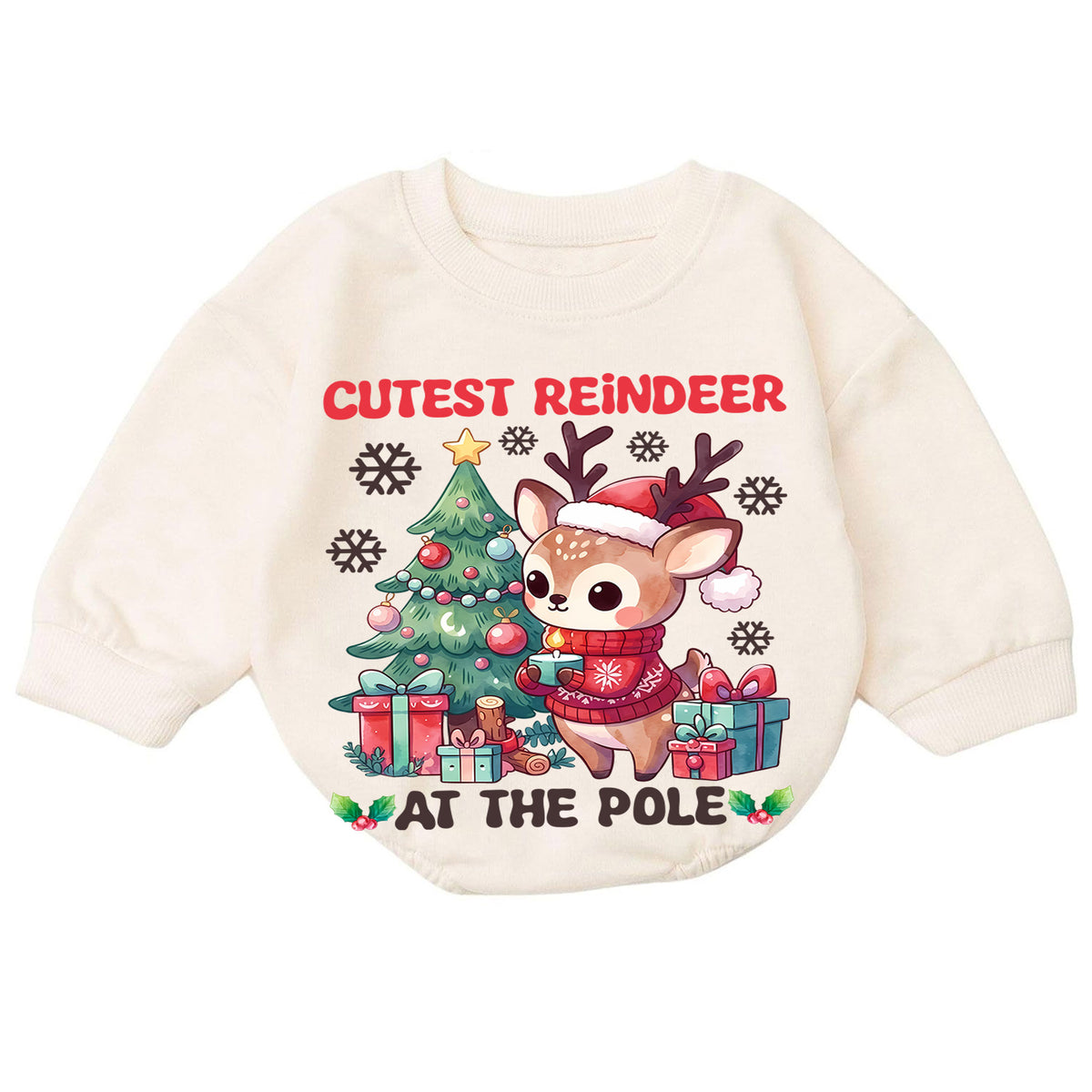 Cutest Reindeer Christmas Baby Romper, North Pole Reindeer Holiday Outfit, Cute Deer Toddler Christmas Romper, Festive Xmas Gift — product view 7